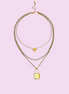 Layered Gold Necklace with Heart and Gold Padlock