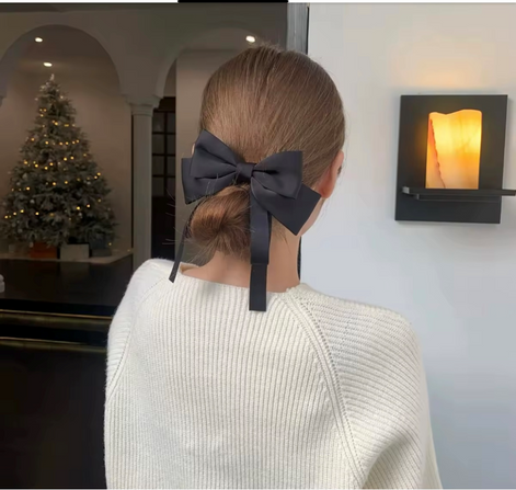 Bow Ribbon Hair Clip Fashion Retro Solid Satin Spring Clip Hairclip Women's Girls
