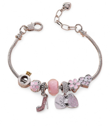 Gold Plated High Heels Pendant Pink Flower Bracelet Heart and Rose Shape Charms