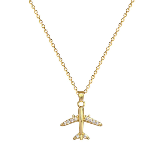 Fashion Gold Chain Necklace with Plane design and diamond Pendant