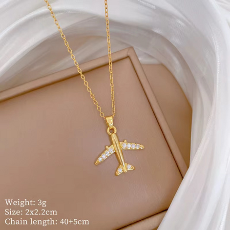 Fashion Gold Chain Necklace with Plane design and diamond Pendant