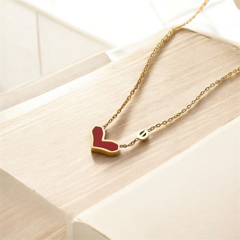 Fashion Gold Chain Necklace with Red Heart Shape Pendant