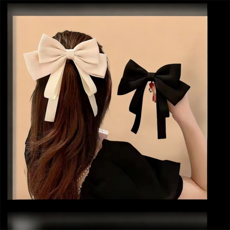 Bow Ribbon Hair Clip Fashion Retro Solid Satin Spring Clip Hairclip Women's Girls