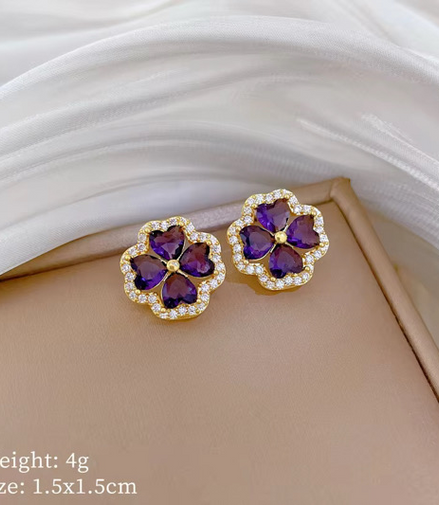 Fashion Set Jewelries Necklace + Earrings Purple Color with Diamond