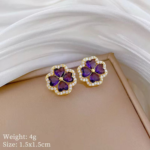 Fashion Set Jewelries Necklace + Earrings Purple Color with Diamond