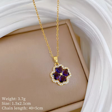 Fashion Set Jewelries Necklace + Earrings Purple Color with Diamond