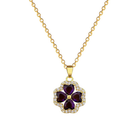 Fashion Set Jewelries Necklace + Earrings Purple Color with Diamond
