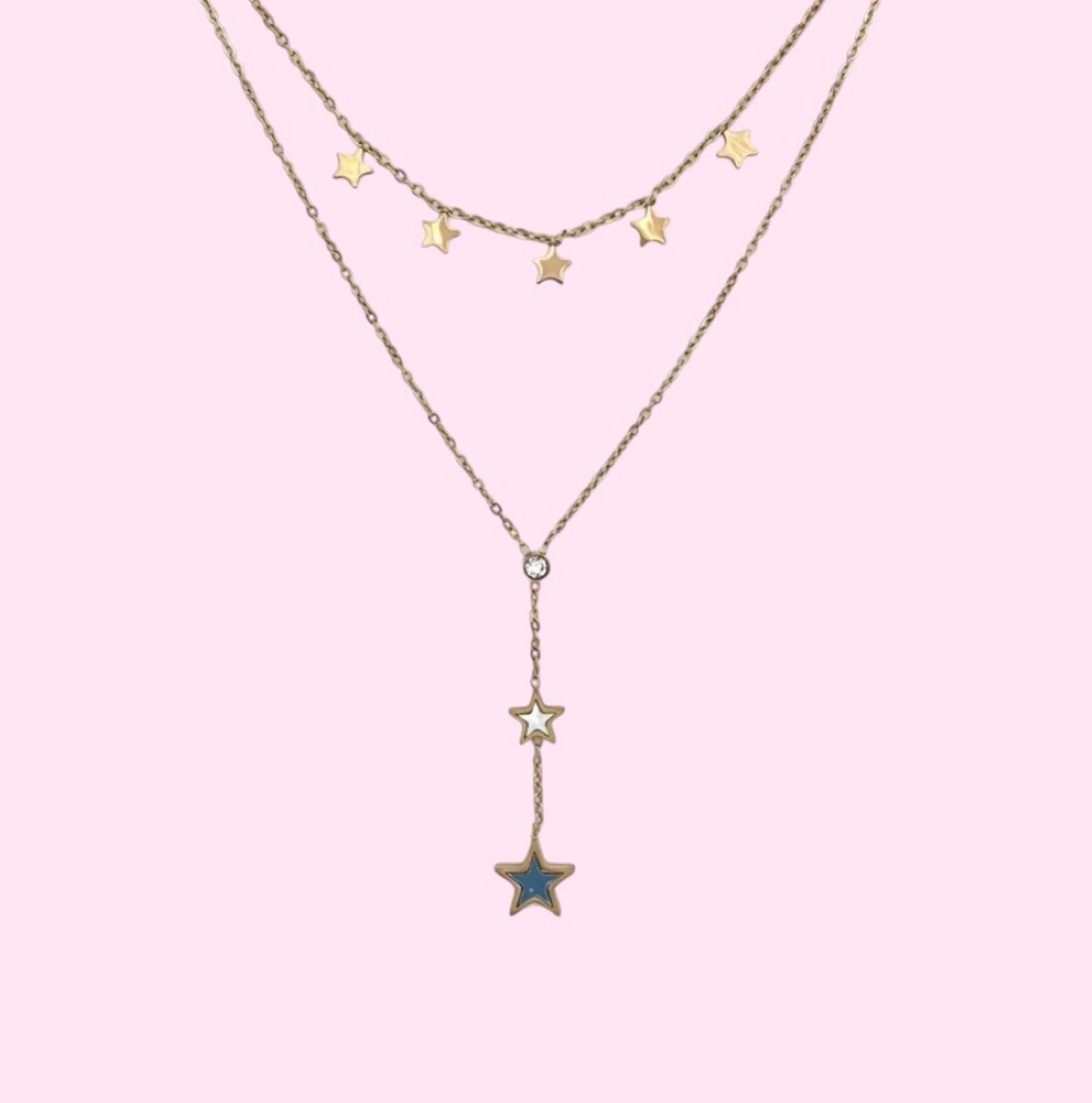 Layered Gold Necklace with stars pendant